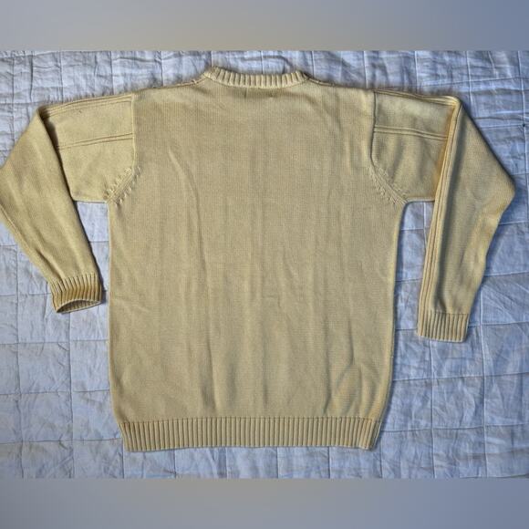 Vintage Light Yellow Plaid Cable Knit Crew Neck Sweater Fishermancore - L - Picture 2 of 6